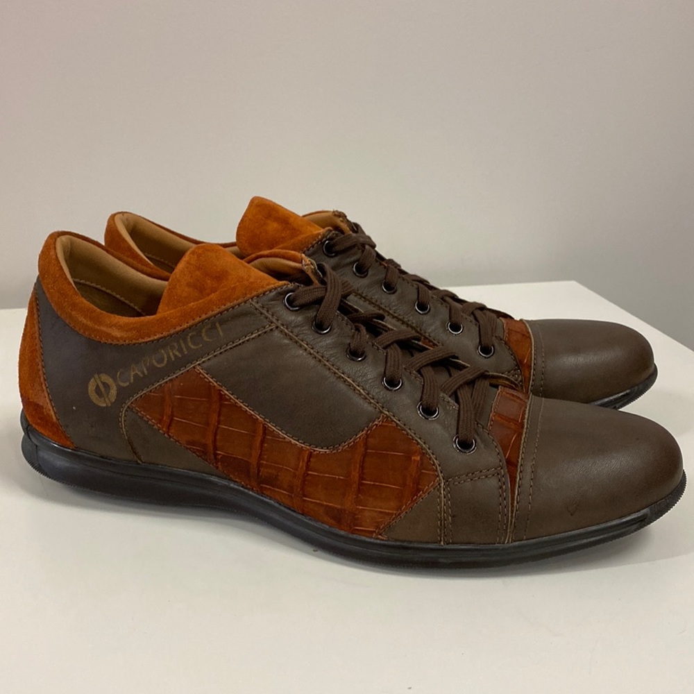CAPORICCI Real Alligator trim suede and Calf leather sneakers.